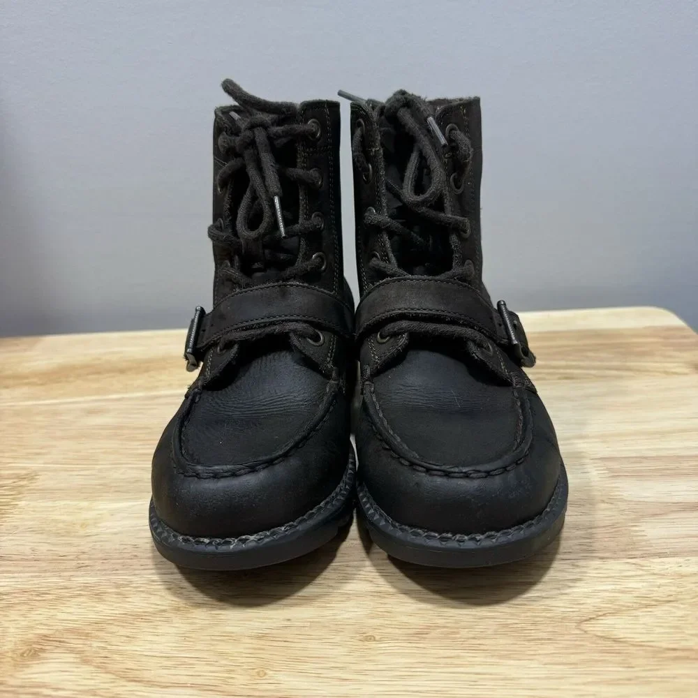 Polo Ralph Lauren Bear Boots Youth 1 Reverse Suede Ranger Hi II Buckle‎ Combat